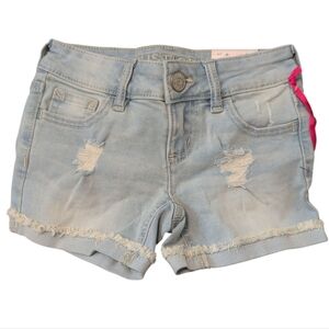 Nwt Girls Justice Denim Midi Short Soft Stretchy Comfy Frayed Light Wash Kids 6